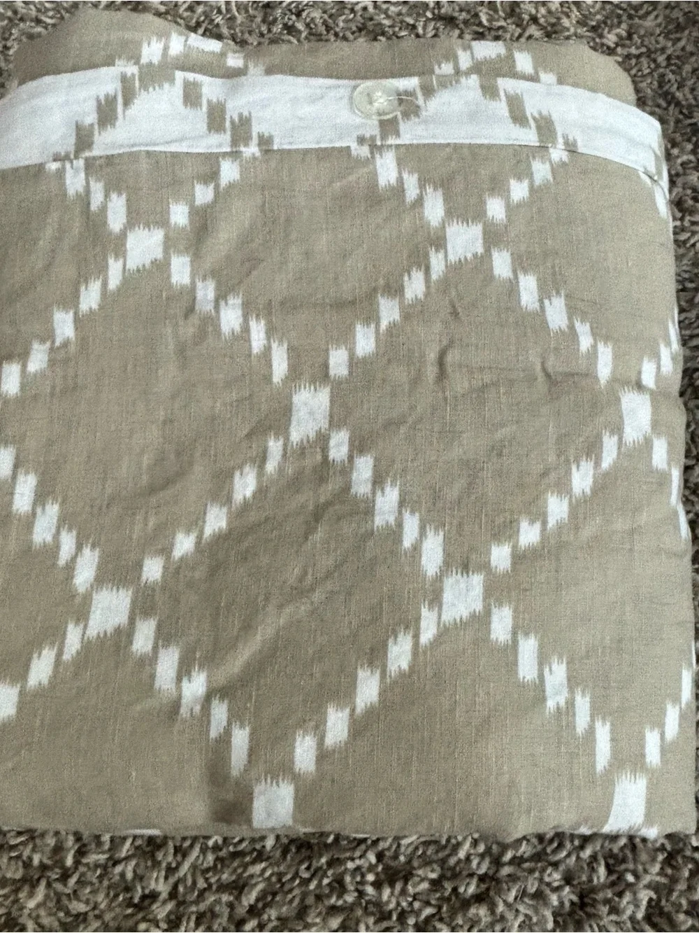 Neutral Beige and White Geometric Duvet cover and 2 pillows set linen cotton